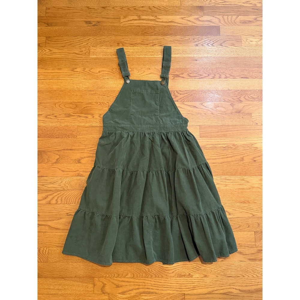 Hayden Los Angeles Green Corduroy Tiered Overall Pinafore Dress HN4217 Medium